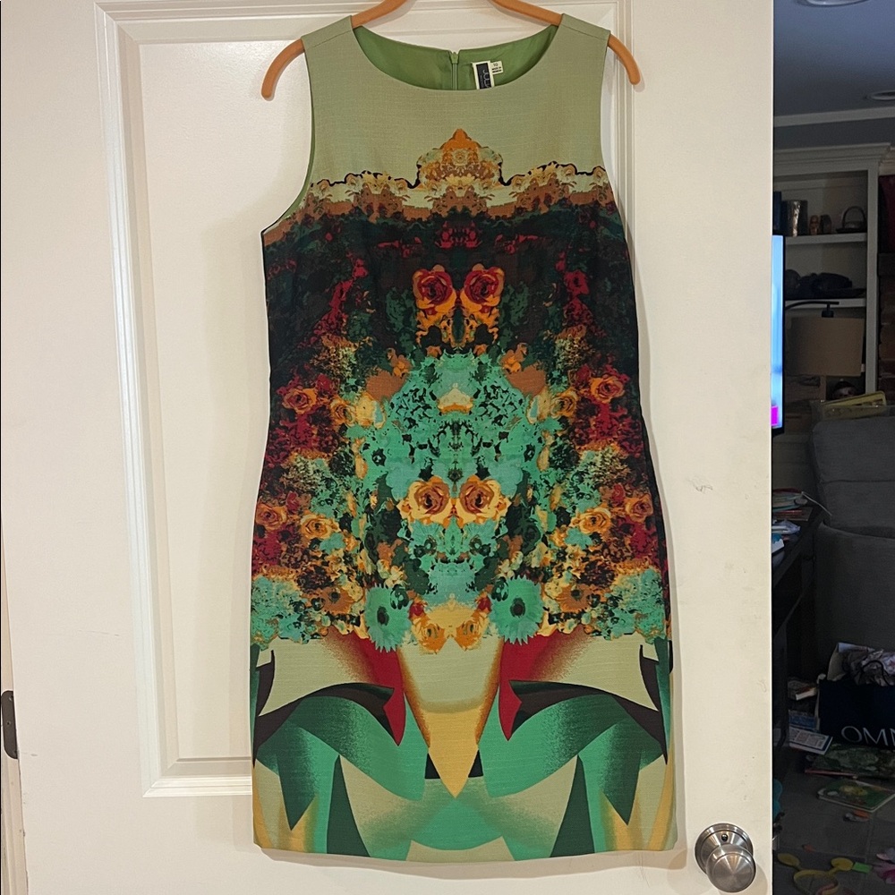 Julian Taylor Green and Orange Floral Mini Dress